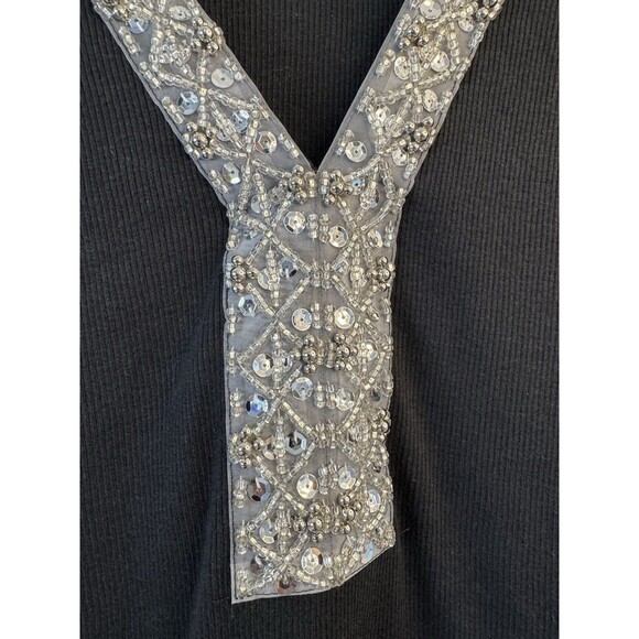 Express Large Black Tank Top Beaded Sequin SIlver - Picture 3 of 8